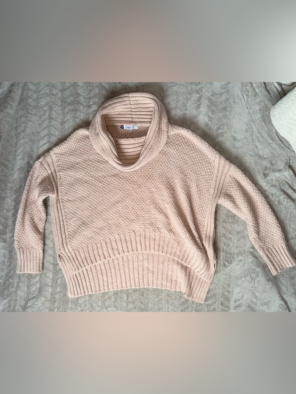 Jennifer Lopez Light Cream Cowl Neck Knit Sweater